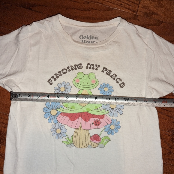 Golden Hour from PacSun tee - medium - off white - peace frog flowers - baby tee - Picture 4 of 6